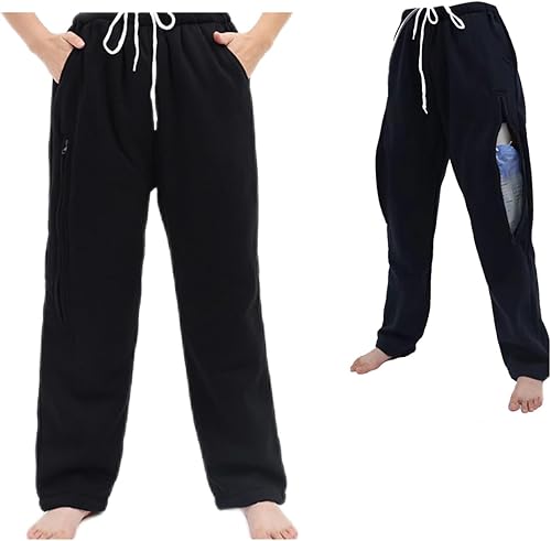 Pantalones de catéter para hombresmujeres, pantalones de nefrostomíaurinaria, capacidad para 2 bolsas de orina (negro, cintura 25.9''37'')