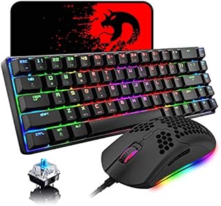 60% Mechanical Gaming Keyboard Blue Switch Mini 68 Keys Wired Type C 18 Backlit Effects,Lightweight RGB 6400DPI Honeycomb Optical Mouse,Gaming Mouse pad for Gamers and Typists (Black)