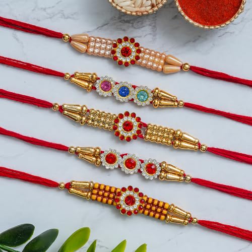 Image of Religious Rakhi For Brother Assorted, Chawal Roli Pack Set (5 Rakhi)