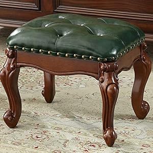 Small foot stool leather ottoman foot rest wooden footstool faux upholstered footrest for living room 15 34 x 13 x 12 12h green  urban country home decor