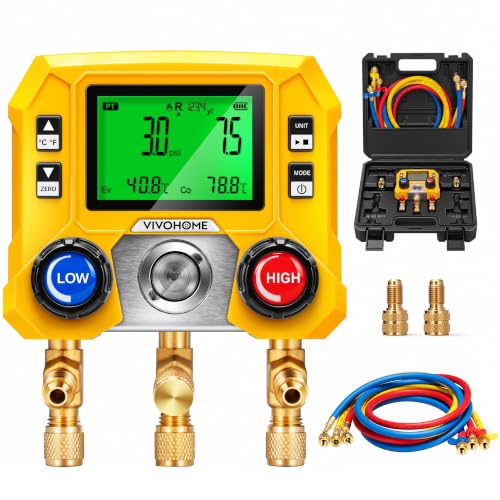VIVOHOME Digital HVAC Manifold Gauge Set with 3 Hoses and R410a Adapters