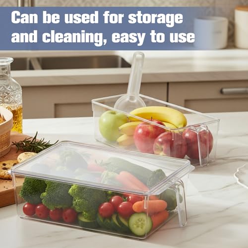 Image of Havawish 3 Sets Ice Storage Bin for Freezer with Lid and Flexible Scoop Set Plastic Ice Container with Lid Handle for Home Office Fridge Storage (12.4 x 8.07,12.4 x 5.91,12.4 x 3.94 Inches)