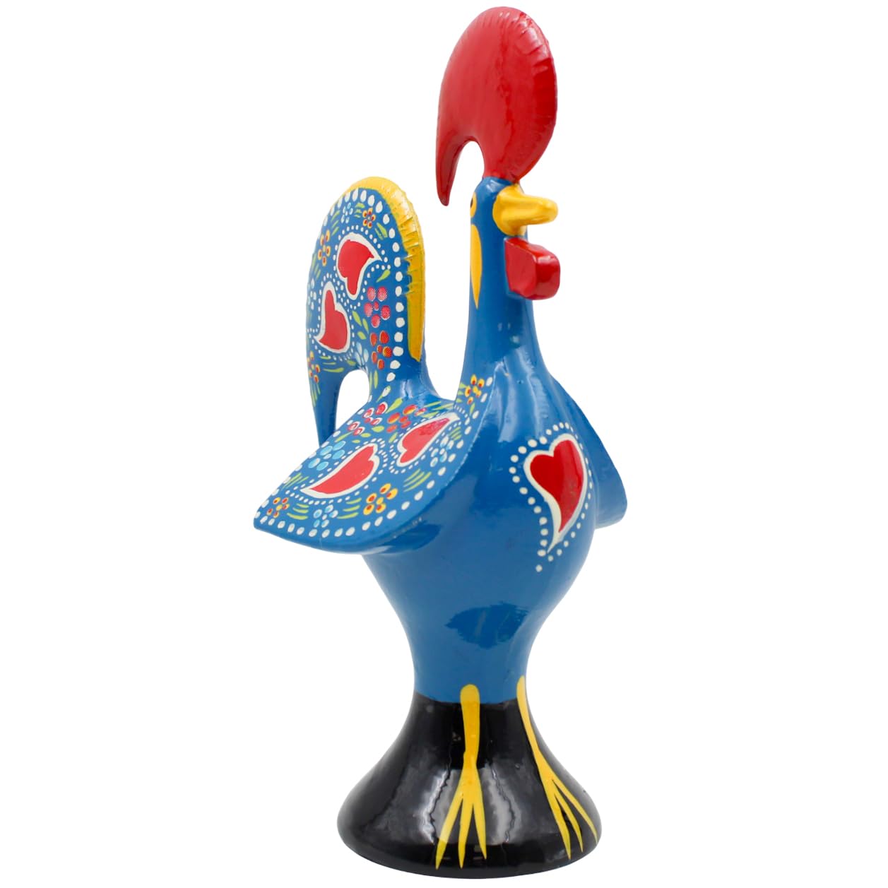 8.25" Traditional Hand-Painted Portuguese Good Luck Rooster Galo Barcelos Metal Figurine - Made in Portugal, Symbol of Good Luck & Prosperity - Collectible Souvenir (Blue)