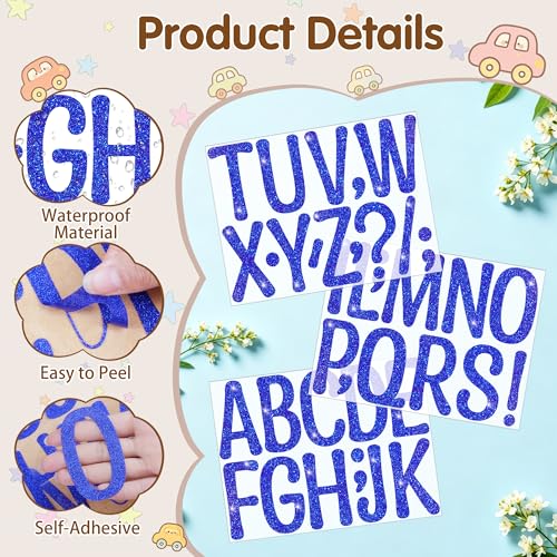 Image of Glitter Letter Stickers, 4 Inch Large Letters for Poster Board (Blue) | 160 PCS,Self-Adhesive,Vinyl Alphabet Stickers,Bulletin Board Letters for Classroom,Party,DIY Crafts,Home,Office,Mailbox Decor