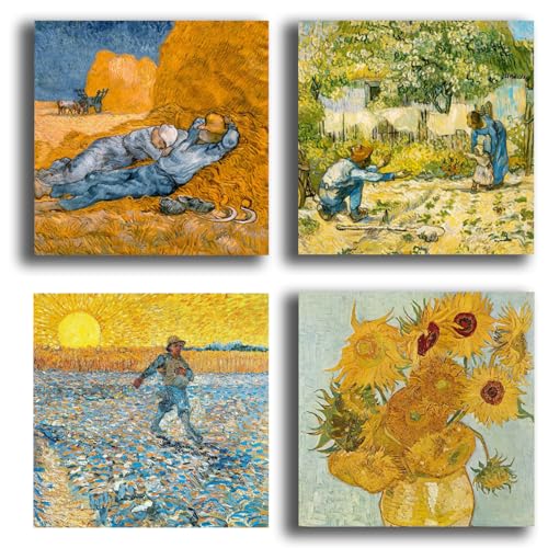 Quadri Moderni VAN GOGH 4 pz. cm 20x20 cad. Stampa su Tela CANVAS Arredamento Arte Astratto XXL Arredo per soggiorno salotto camera da letto cucina ufficio bar ristorante (4pz. 20x20 cm, 3)