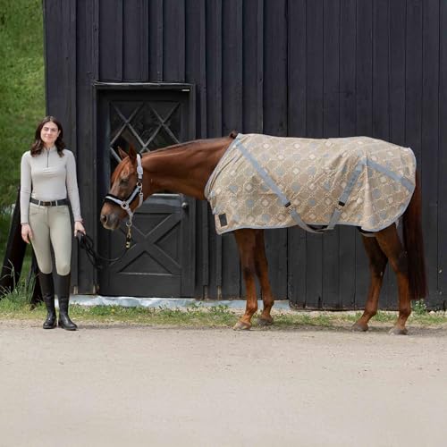 Image of Equinavia Fryd 100% Cotton Stable Blanket for Horses | No Fill - Light Olive /Slate Grey - 78 in