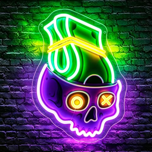 Image of Money Neon Sign for Wall Decor Dimmable Skull Led Neon Light Sign