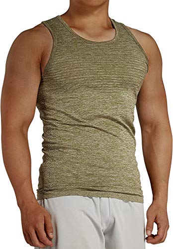 Komprexx Tank Top Herren Sport Fitness Gym Training Achselshirt für Männer Tanktops Trägershirt Lang (K6B-ArmyGreen,XL) Cover