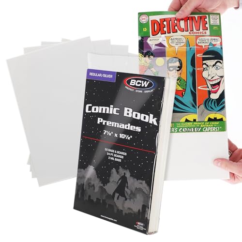 Image of BCW Premium Silver Age Comic Premade Bags with Backer Boards | 7 ⅛ inch x 10 inch | Pre-Loaded & Archival Comic Sleeves and Boards | Crystal Clear Storage for Collectors (Non-Resealable) (250 Pack)