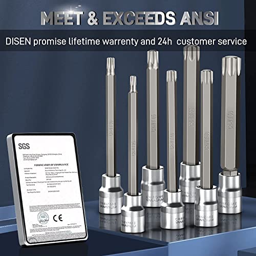 Disen Extra Long Torx Star Bit Socket Set 7 Piece T25-T60 3/8" Drive 110Mm Torx Socket Set With Portable Storage Case #TOP5