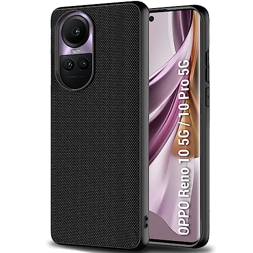 Image of TheGiftKart Back Cover Case for Oppo Reno 10 / Reno 10 Pro 5G | Slim & Lightweight | Ultra-Premium Design | Camera Protection Bump | Fabric Texture Case Cover (PC & TPU, Black)