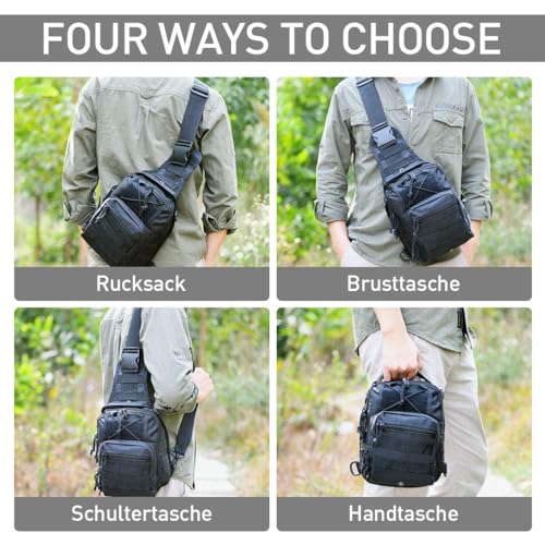 Image of GUSTAVE Sling Bag for Men - Durable Oxford Cloth, 3 Zipper Compartments, Quick Release Shoulder Strap, Multi D-Ring Attachments, Versatile for Hiking, Riding, Commuting, Black