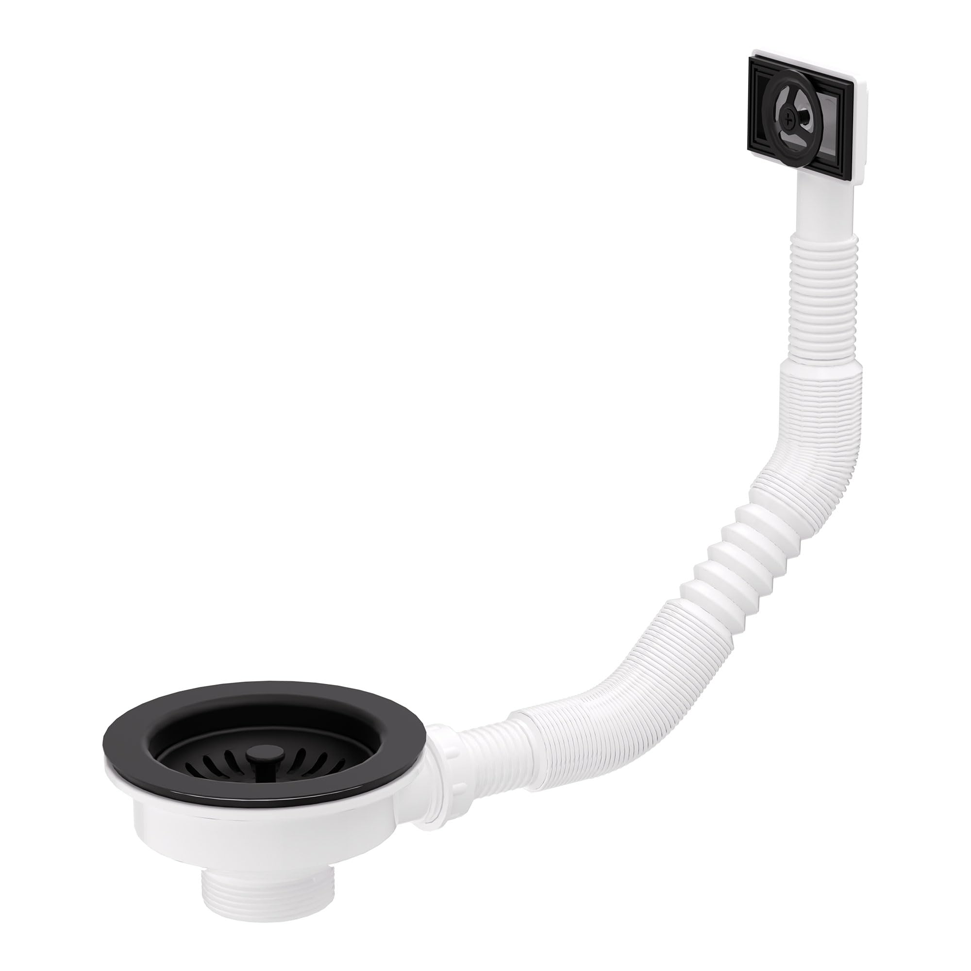 Kitchen Sink Waste Black 90mm With Strainer Basket And Overflow