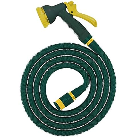 Steuber Flexible Garden Hose Platinum Green with 8 Spray Head Functions 16.5 m TÜV Süd Seal with Adaptor and Connector Expandable as Required Cover