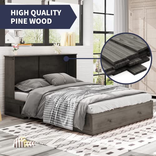 Zafly Queen Size Murphy Cabinet Bed With Folding Foam Mattress,Super Space-Saving Murphy Bed Queen With Large Drawers,Murphy Bed Chest Queen Size With Usb Charging Station(Stone Grey) #TOP5