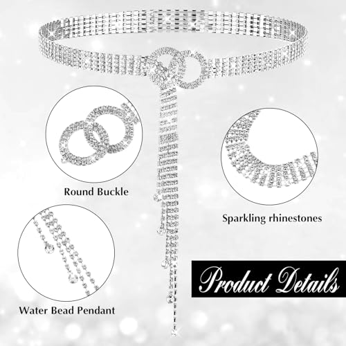 Rhinestone Waist Belt for Women, Crystal Waist Chain Belt Adjustable Diamond O-Ring Waistband Belt for Jeans Dresses4