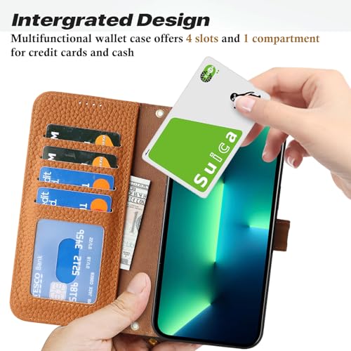 Coque iPhone 12 Pro Max en cuir véritable marron avec clapet élégant