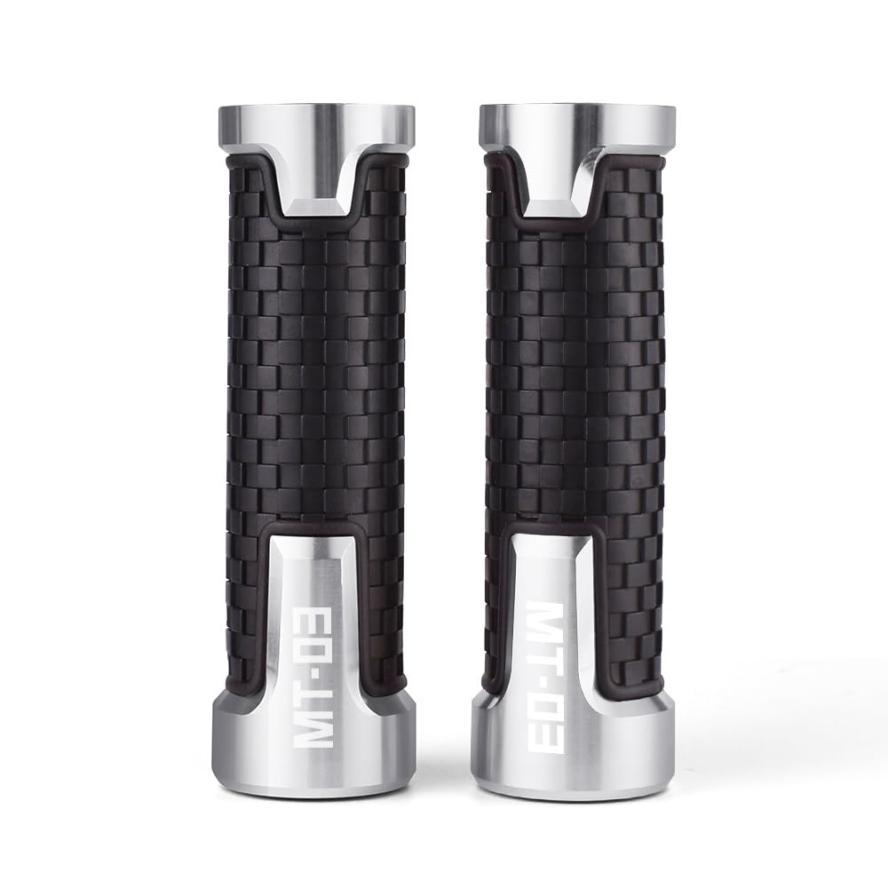 Manillar de motocicleta CNC plata y empuñaduras antideslizantes MT03