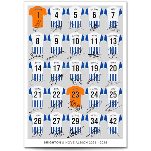 Mounted Gifts Trading Brighton & Hove Albion Team Squad 2025-2026 Signed Poster Print Framed Picture Photo Autograph Gift 25/26 Kaoru Mitoma Minteh Dunk Welbeck (A4 Squad Poster)