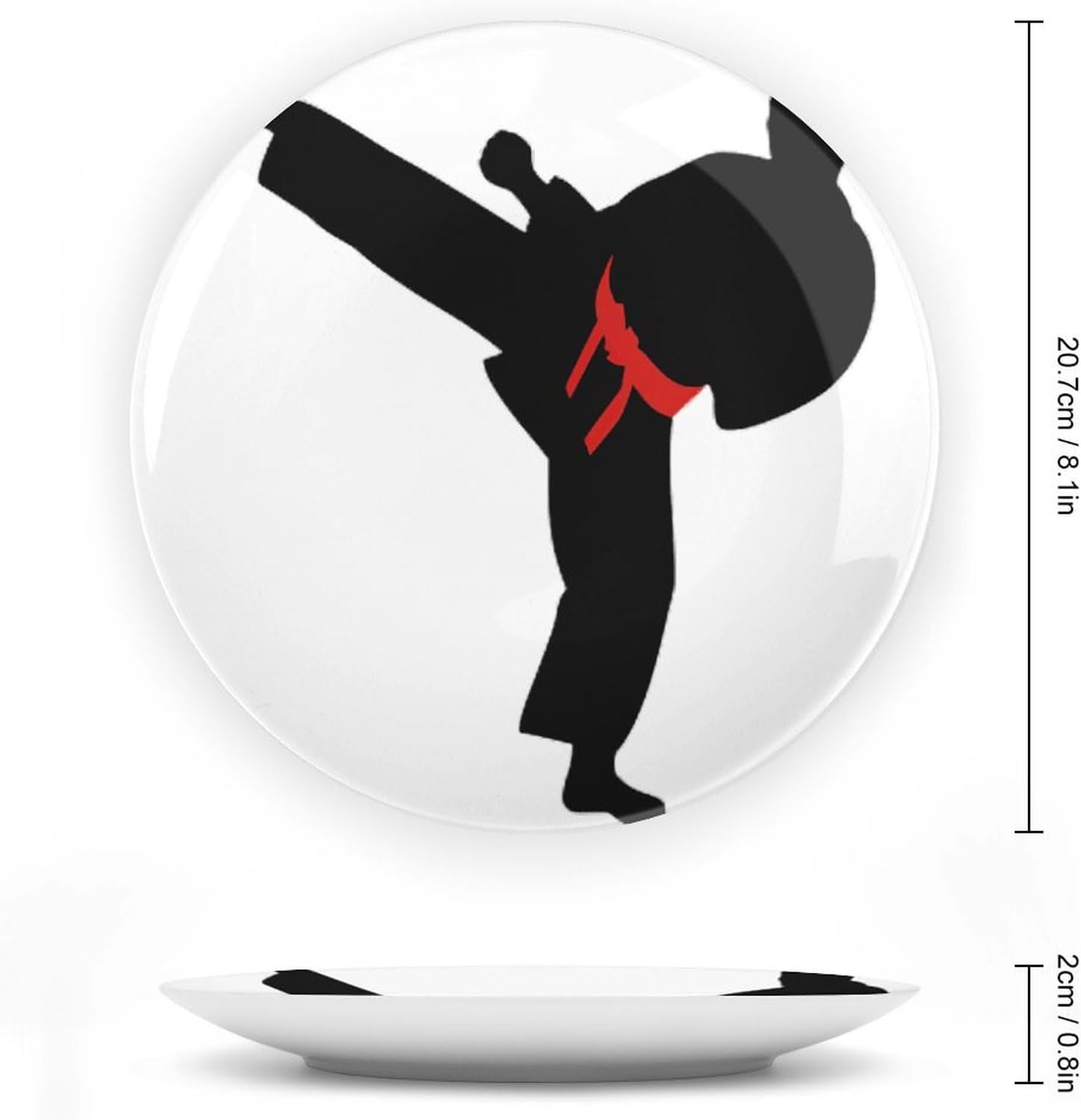Karate Boy Changeable Belt Color Bone China Decorative Plate with Display Stand, Ceramic Ornaments Plate for Wall Hanging, Personalized Porcelain Plates for Office, Living Room 8inch