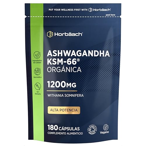 Ashwagandha KSM-66 Cápsulas 1200mg | Extracto 10:1 KSM-66 | 180 Comprimidos Veganos | Adaptógeno y Nootrópico | Orgánica - Ayurveda | de Horbaach
