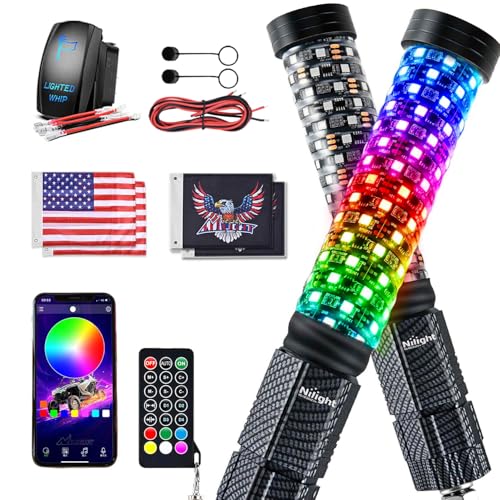 Nilight LED Fat Whip Light 2PCS 1FT RGB Lighted Antenna Whips wit...
