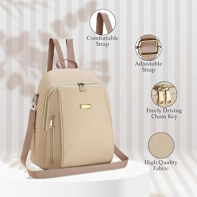 Image of Pagwin Fashion Mini Backpack Purse for Women, Black Nylon with Gold Hardware, Convertible Shoulder Bag with Multiple Compartments