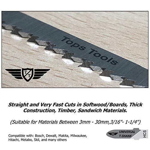 15 x TopsTools T101B 100mm Jigsaw Blades Designed for Clean Cuts in Wood