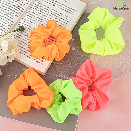 Naiencraft, Pack Of 8 Neon Soild Hair Scrunchies Elastic Hair Bands Ponytail Scrunchy Hair Ties Hair Bobbles Soft For Women Girl Hair Accessories #TOP6