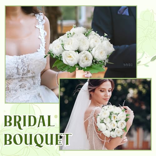 Image of 8 Pack White Peonies Artificial Flowers, Fake Silk Hydrangea Bouquet for Bridal Wedding Home Table Decor Reusable Dining Opening Ceremony Birthday Arrangement Faux Floral