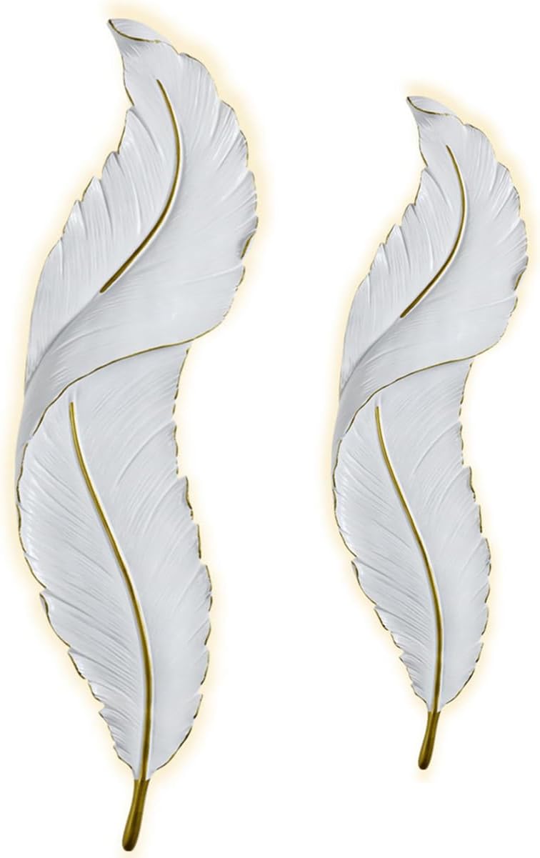 LED Wall Lighting Modern Dimmable Wall Sconce Lighting White Elegant Feather Design 3000k-6000k LED Wall Lamp Feather Light Fixture for Bedroom Living Room Hallway