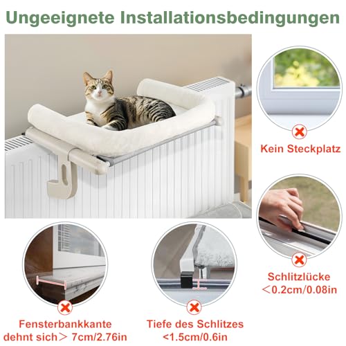 GUUSII HOME Heizungsliege Katzen Katzenliege Balkon Katzenbett für Bettkante Heizung Hängen Liegeplatz Einhängen Bett Hängematte Heizkörper Katze Heizungsliegekatzen 63 * 38cm Halten 18kg(Weiß,L)