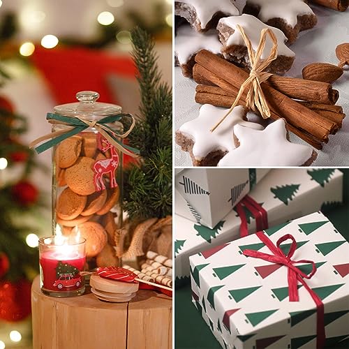 Fita de ráfia, 3 rolos de fita de Natal natural verde vermelha para embrulho, barbante de papel arte