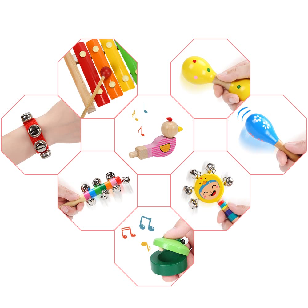 Instrumentos Musicales Para Niños, Pandereta, Xilófono De Juguete Juguete Educativo Instrumentos De Percusion De Madera Juguete Para Ninos Y Ninas 9 Piezas Instrumentos Musicales Para Niños, Pandereta, Xilófono De Juguete Juguete Educativo Instrumentos De Percusion De Madera Juguete Para Ninos Y Ninas 9 Piezas