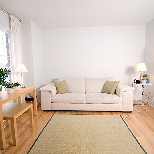 casa pura Tapis de Salon Salvador | tissé en Fibres Naturelles 100% sisal | 11 Couleurs, 7 Tailles | antidérapant| Bordure Coton Vert 80x150cm