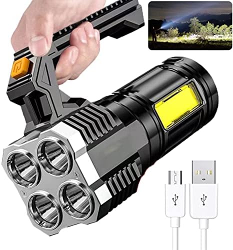 Four-Nuclear Explosion LED Flashlight, Multifunctional Portable USB Rechargeable Powerful Handheld Spotlight Flashlight with 4 Lighting Modes & Power Display for Outdoor Emergencies Camping Fishing