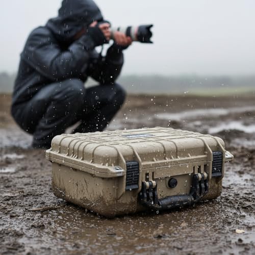 Image of MEIJIA Portable All Weather Waterproof Protective Case,Hard Case,Camera Case With Customized Fit Foam,Fit Use of Drones,Camera,Equipments,Pistols,13.35 x11.63x5.98inches (Desert Tan)