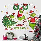 Mfault Merry Christmas Cartoon Character Wall Decals Stickers, Xmas Tree Wreath Max Dog Decorations Bedroom Art, Star Jingle Bell New Year 2026 Home Kitchen Decor Holiday Gifts