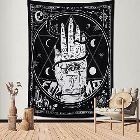 Betylifoy Tarot Card Tapestry Medieval Europe Divination Wall Hanging Tapestry Mysterious Geometric Wall Tapestry Hippie Room Decor for Bedroom Living Room Party (Hand, L/58''x79''(148x200cm)) Cover
