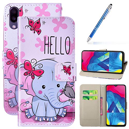 Robinsoni Case Compatible with Samsung Galaxy M20 Cover PU Leather Case Folio Flip Wallet Cover with Kickstand Hand Strap Card Slots Cartoon Magnetic Notebook Cover Wallet Case for Galaxy M20,Dumbo