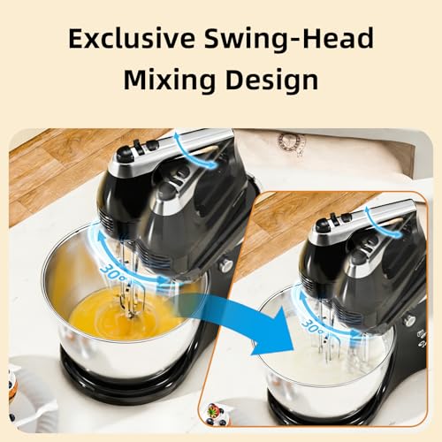 Image of 4.8QT 2-in-1 Stand Mixer, Electric Kitchen Mixer with Auto-Rotating Bowl & Tilt-Head, 5-Speed 250W Turbo Baking Machine for Beginners with Beater & Dough Hook for Cookie, Bread, Cake (Black)