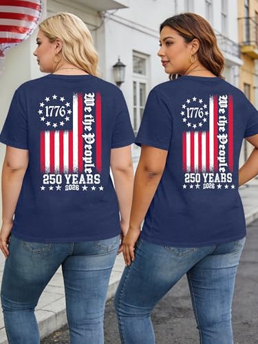 Image of Ithalt Patriotic Plus Size Shirts for Women 250th Anniversary USA Shirts American Flag Tshirt USA Short Sleeve Tops