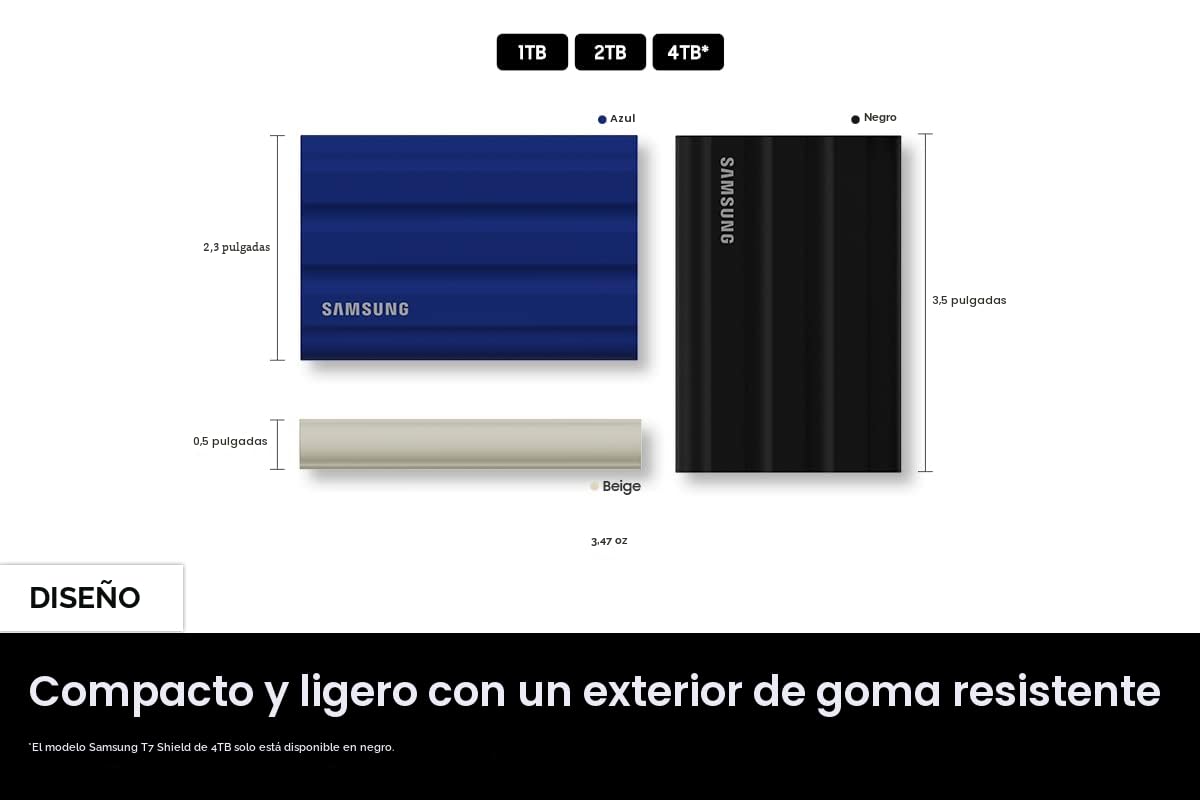 Amazon.com: Samsung T7 Shield 2TB, SSD portátil, hasta 1050 MB/s