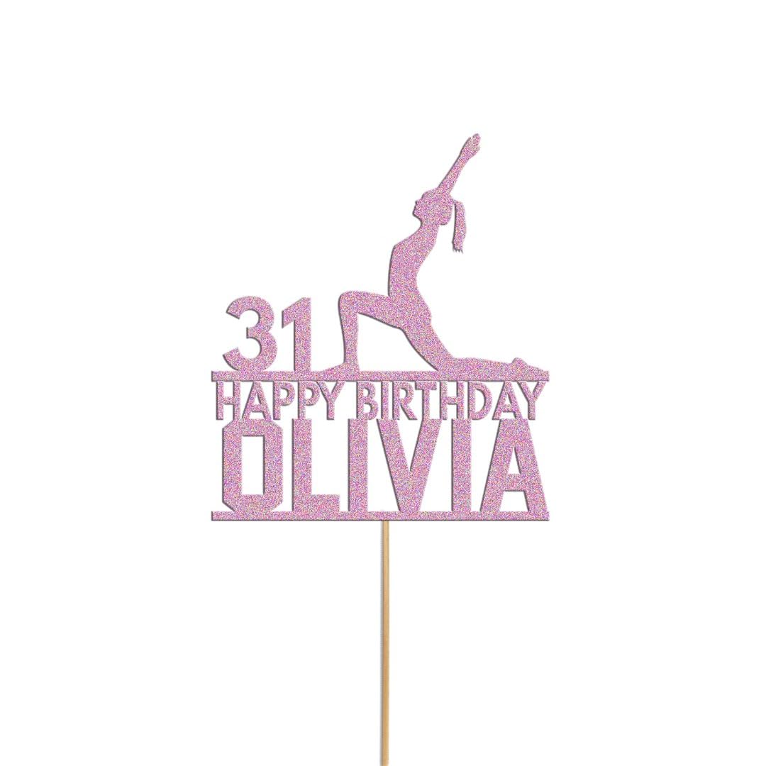 Womans Yoga Cake Topper Personalised Yoga Stretch Cake Decoration Any Name & Age | Personalised Cake Topper with Custom Name & Age | Birthday Party Decoration (Baby Pink) — image 1