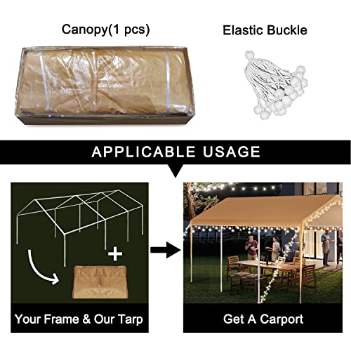 Aiday 10X20 Canopy Replacement Cover In Brown, Carport Tarp Canopy Cover With Ball Bungees，180G Waterproof & Uv Protected Tarp Only Cover, Frame Is Not Included #TOP1