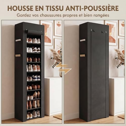 Étagère à chaussures 20 paires en métal noir HOMCOM pour entrée 10 niveaux 45cm - 6