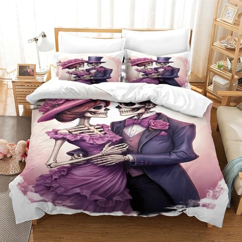 Housse de couette 200x200 squelette 3D pour lit double ado garcon - 3
