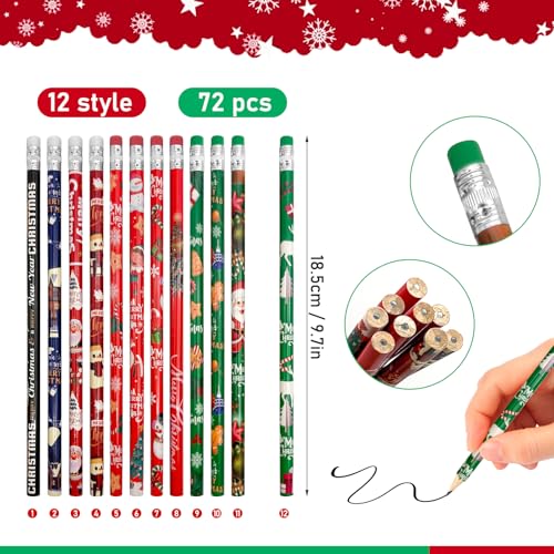 72 lápices navideños con borrador, motivos de Navidad miniatura 2