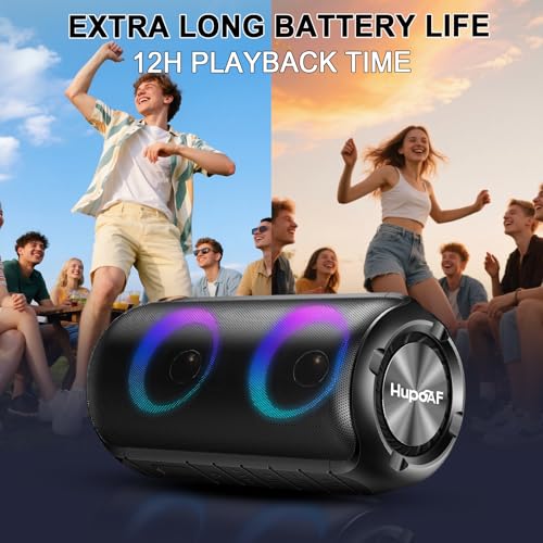 Image of Hupoaf Bluetooth Speaker, Stocking Stuffers Portable Wireless Speaker with 6D Loud Sound, IPX7 Waterproof, HD Call, RGB Lights, 12H Playtime for Home /Party /Outdoor /Beach