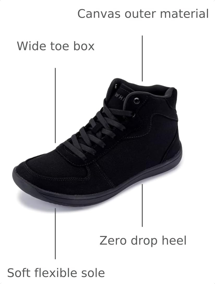 WHITIN Men's Wide Toe Box Zero Drop Barefoot High-Top Canvas Sneakers W822 image 3